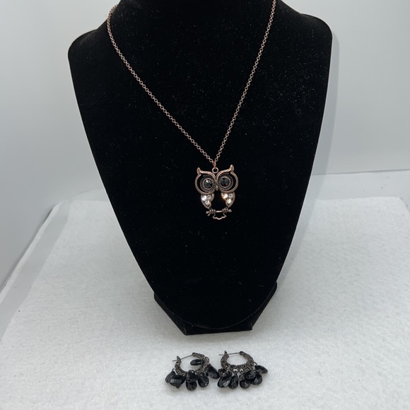 Owl Necklace & Snap Bar Closure Bead Earrings - Picture 3 of 14